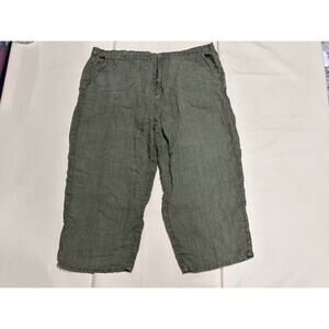 FLAX by Jeanne Engelhart Linen Pants SZ Large Green Cross Weave Cropped